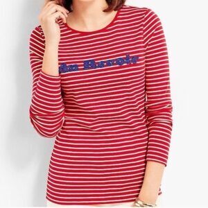 Talbots Striped Beaded Au Revoir Long Sleeve Tee